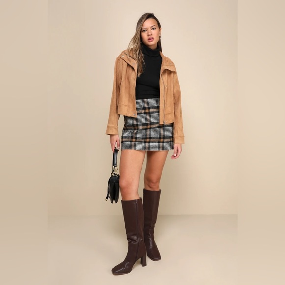 Lulu's NWT Posh Choice Tan Vegan Suede Moto Jacket - Picture 1 of 4